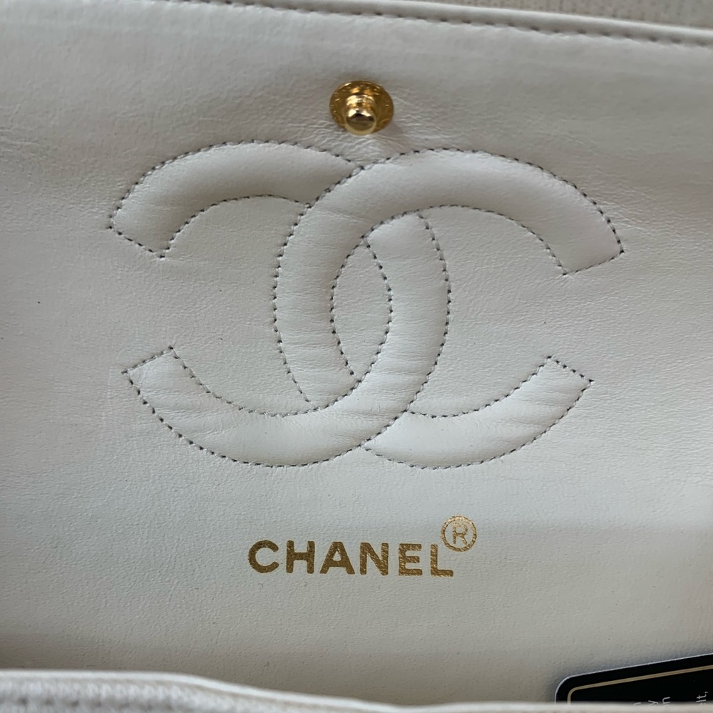 Chanel Beige Cotton Double Flap Quilted Handbag - Picture 8 of 10